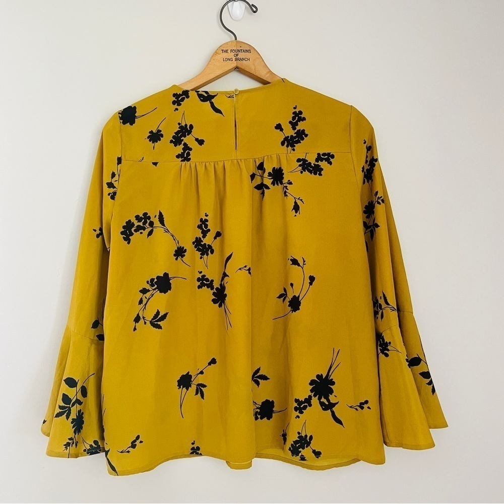 Joie Awilda Floral Bell Sleeve Blouse Mustard Black Small - Picture 9 of 9